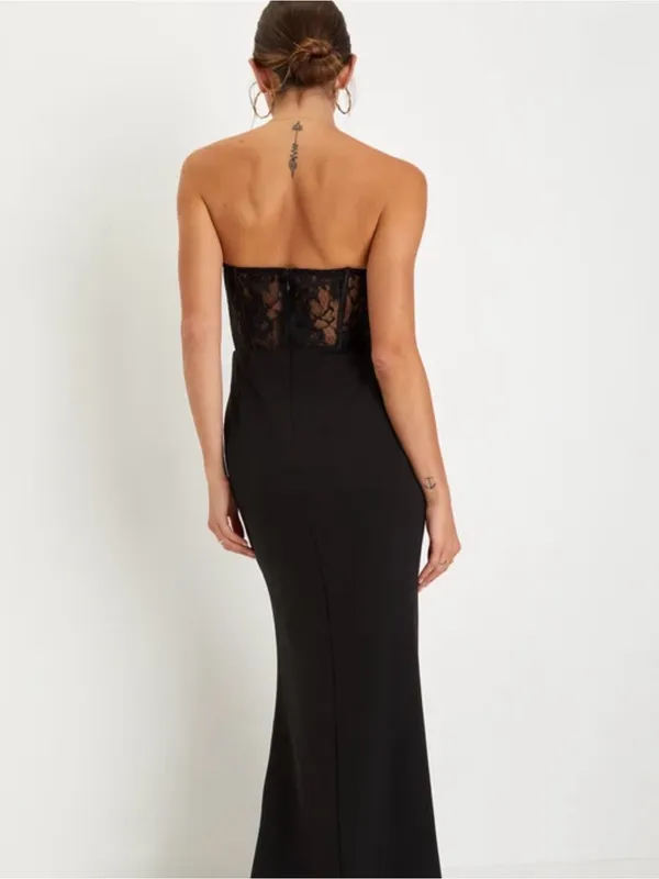 Lulus Sultry Persona Black Lace Strapless Bustier Mermaid Maxi Dress size medium - Image 11