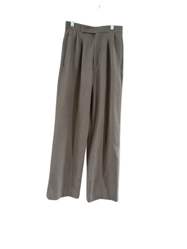 Pleated Wide-Leg High Waist Pants in Taupe - Image 2