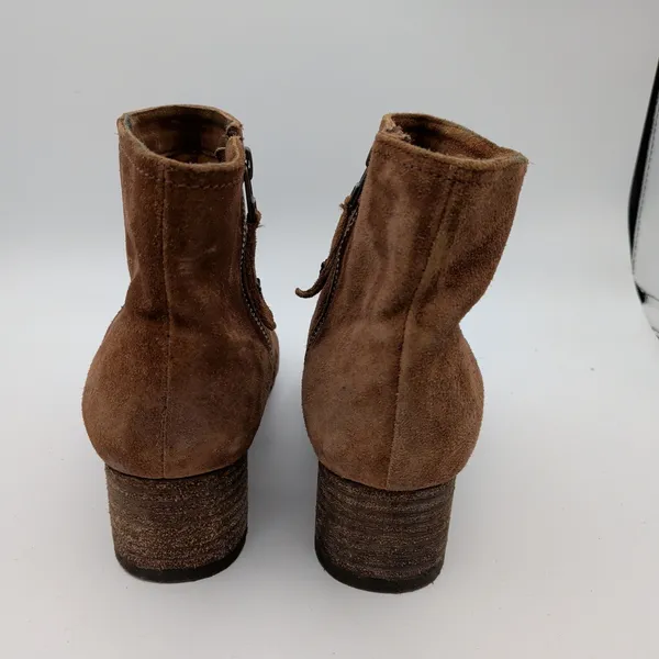 Trask Vivian‎ Brown Suede Leather Ankle Boots 9.5M Block Heel Side Zip 36-0946 - Image 5