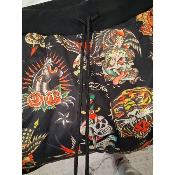 NEW Ed Hardy Flashboard Track Pants Black Gold Embroidered Women's Size L Skull - Image 12
