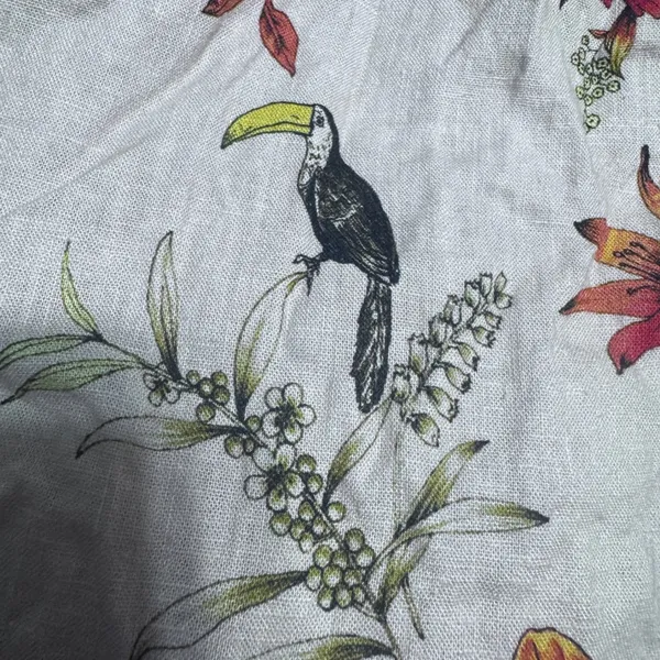 Evereve Womens Linen Blend Tropical Bird Floral Ruffle Tank Top Pink M - Image 6