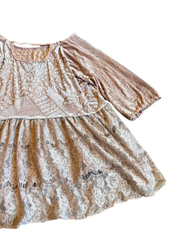 Free People Burnout Top Shirt Pink Blouse Crushed Velvet Flowy Tiered Size Small - Image 13