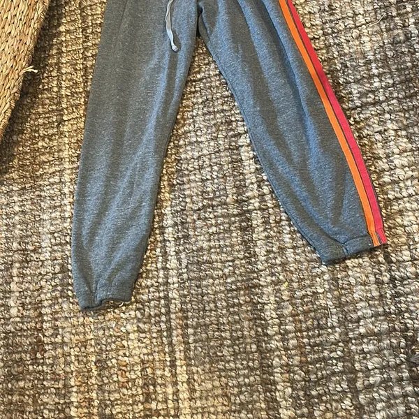 AVIATOR NATION 5 Stripe Sweatpant in Heather Grey & Yellow Purple - Image 5