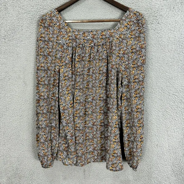 Wonderly Top Womens Large Brown Floral Long Sleeve Square Neck Dark Feminine‎ - Image 7