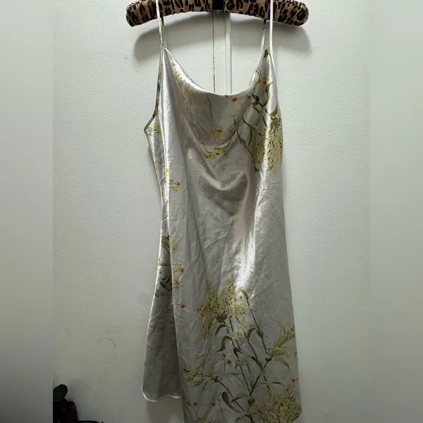 Floral Satin Cowl Neck Slip Dress XL Silver - Image 7