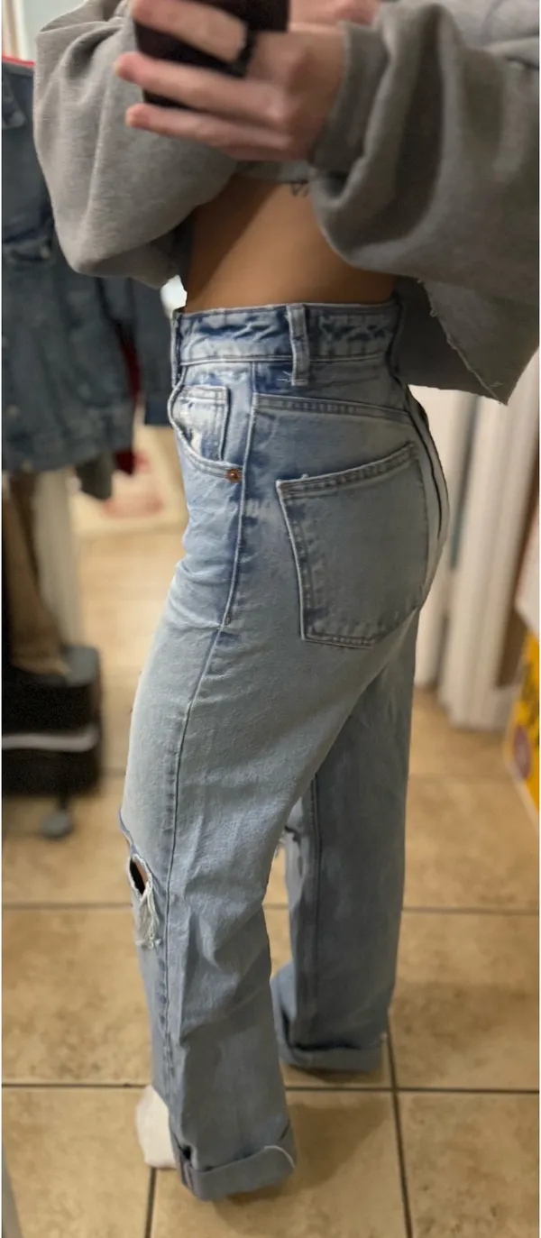 Zara Ripped Long Denim Jeans - Image 3