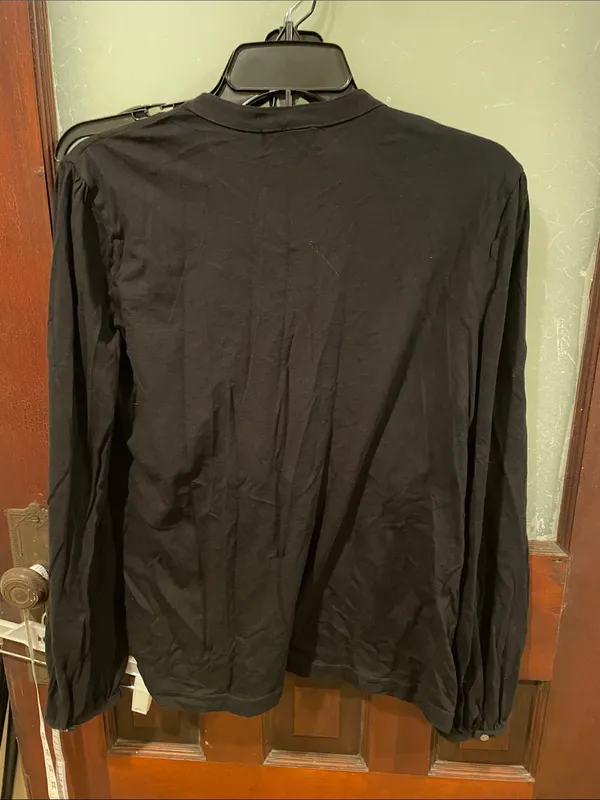 Ralph Lauren Black Ruffle-Front Long Sleeve Top - Image 3