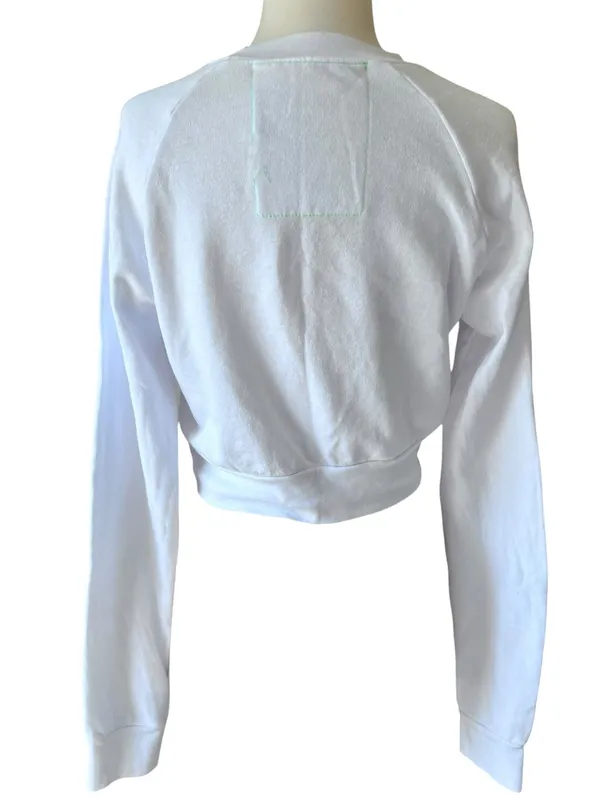 Aviator Nation White Cropped Sweatshirt Small Lightning Bolt Raglan Pullover USA - Image 10