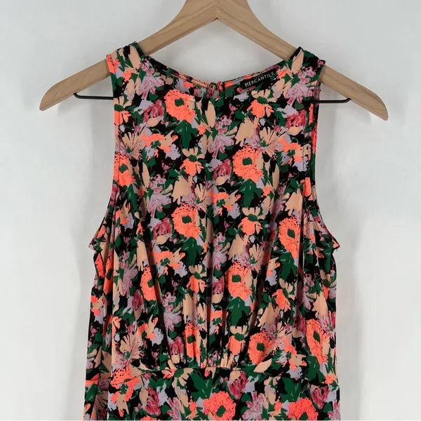 J. Crew Mercantile Neon Floral Print Ruched Waist Sleeveless Flounce Dress‎ - Image 2