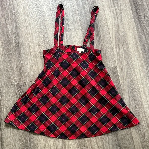 Modcloth Red and Black Plaid Skirt Large Overall Skirt with Suspenders - Image 2