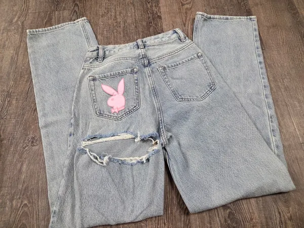 Playboy Bunny Jeans by Pacsun Light Wash Grunge Straight Leg Size 25 - Image 2