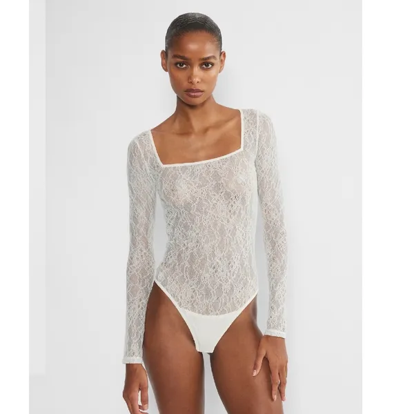 Aritzia TEN Ivory Lace Long Sleeve Bodysuit Medium Romantic Coquette Balletcore - Image 9