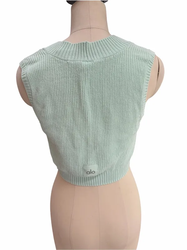 ALO supernatural sweater Mint Ribbed Sleeveless Knit Crop Top small - Image 3