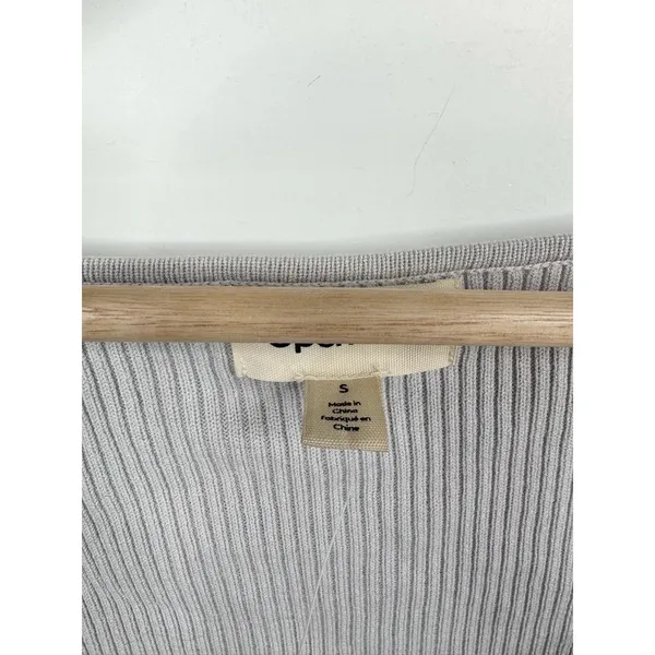 Open Edit Womens Size S Light Grey Ribbed Square V-Neck Fitted Long Sleeve Top - Image 5