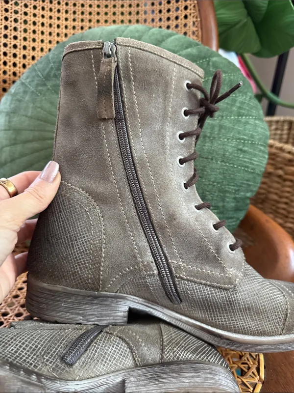 ROAN Affair P Taupe Suede Leather Lace Up Side Zip Military Granny Grunge Boots - Image 7