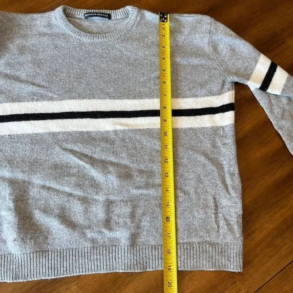Brandy Melville Grey and White Striped Long Sleeve Sweater One Size - Image 9