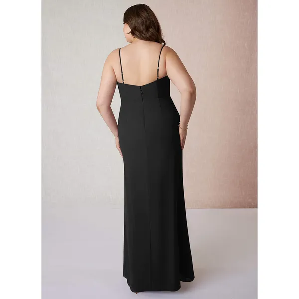 Azazie Tayla Dress Size 14 Bridesmaid Black Chiffon V-Back Side Boning Wedding - Image 2