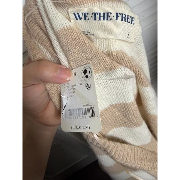 Free People Striped Into The Blue Crop Pullover Sweater Large NWT $108 - Image 8