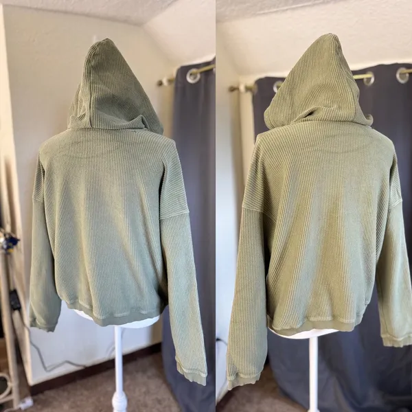 Aerie New Love Corded Hoodie M Sage Green Oversized Cozycore - Image 7