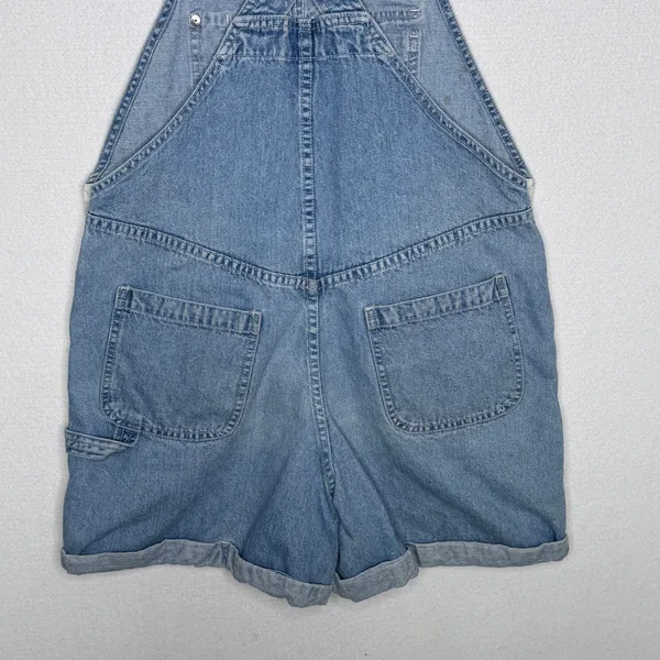 1990s Gap Denim Shortalls Overalls Light Wash Blue Made In Hong Kong Cotton M - Image 10