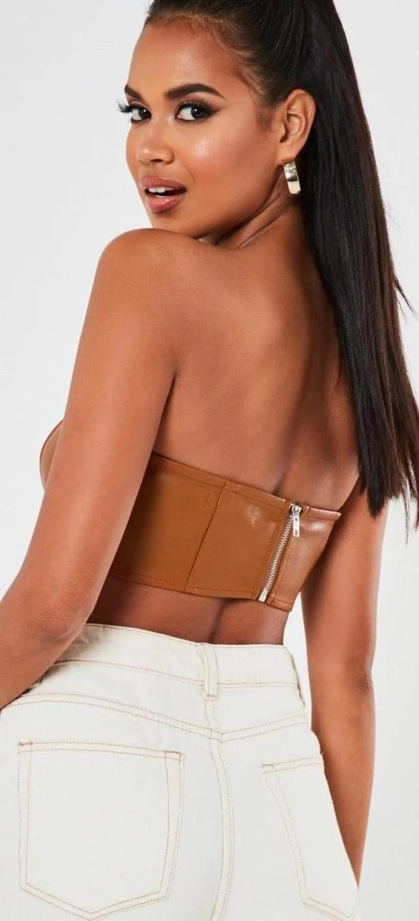 Missguided Brown Faux Leather Bandeau - Image 2