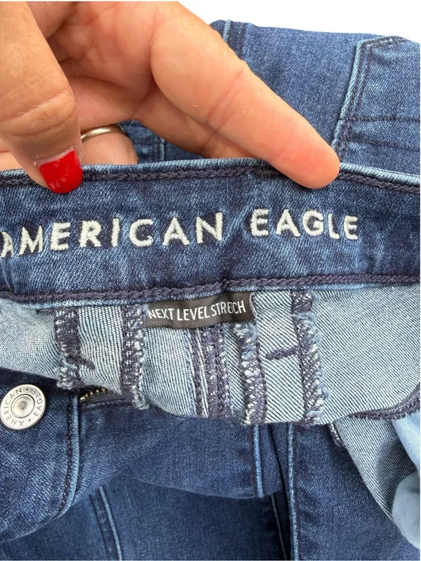 American Eagle Festival Flare Jeans 70s Boho Front Seam Slit Hem Dark Wash 8 - Image 10