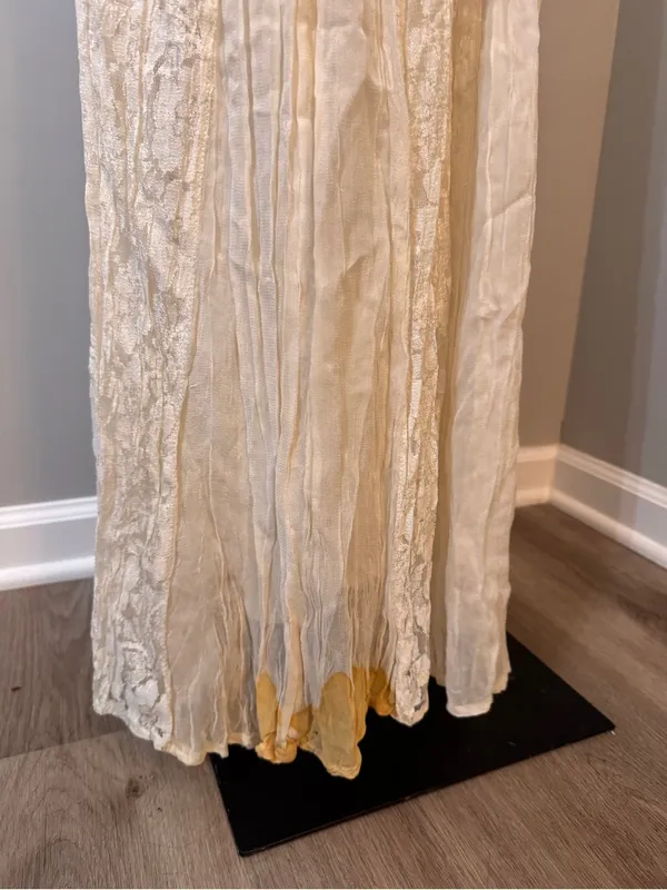 Starina Cream Lace Overlay Dress Large Floral Pleated Bridal Vintage Bohemian - Image 6