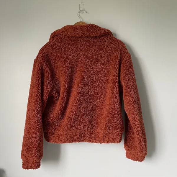 Urban Outfitter Teddy Bear Jacket Coat Burnt Orange Sherpa Full-Zip Womens Small - Image 2