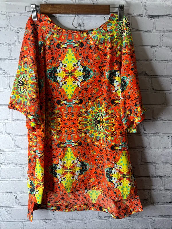 Kut from the cloth Vibrant Orange & Neon Printed Tunic Top medium - Image 6