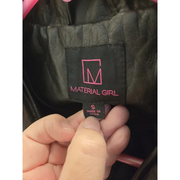 Loft Material Girl Moto Jacket Womens Small Brown Faux Leather Brown Sleeve Biker Zip - Image 3
