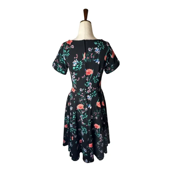 Eva Rose Dress Women Small Black Floral Fit And Flare‎ Midi Boho Cottage Retro - Image 2