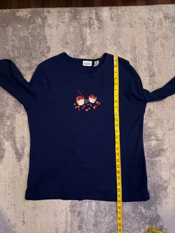 Classic Elements Navy Long-Sleeve Tee with Autumn Basket Embroidery - Image 5