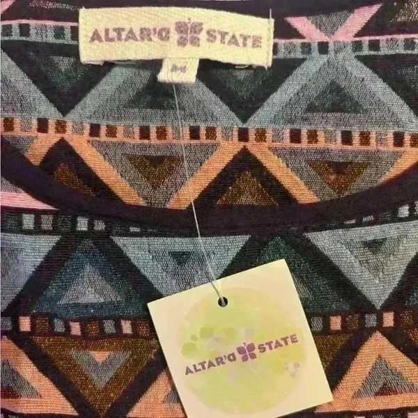 NWT Altar’d State Eggplant High Low Dress Geometric Design. Size Medium - Image 4