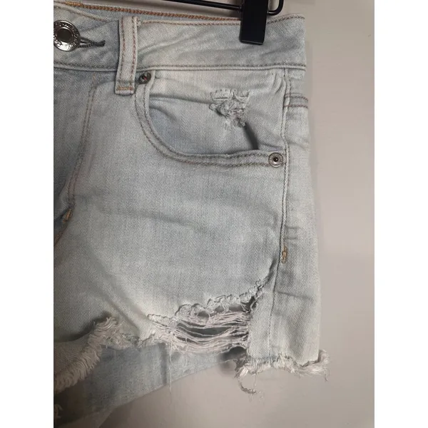 American Eagle‎ Hi-Rise Shortie Distressed Denim Shorts Light Wash Blue Size 2 - Image 2