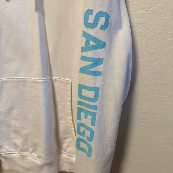 White Hoodie with Blue Accents - Image 3