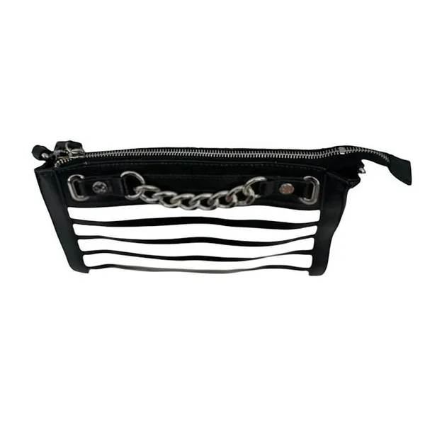 Emma‎ Fox Crossbody Bag Womens Purse Black White Striped Leather Chain Nautical - Image 4