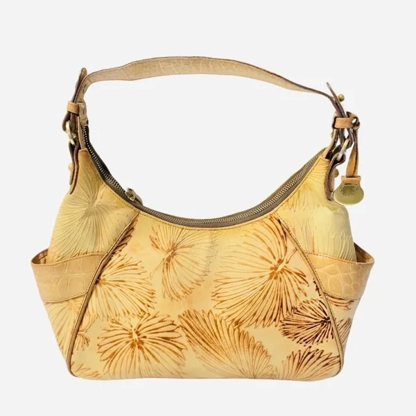 Brahmin Tan Tahiti Palm leaf and Crocodile embossed Shoulder Bag Rare Htf - Image 6