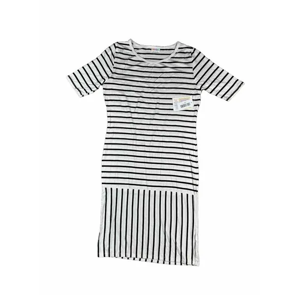 Lularoe Julia‎ White Black Striped Short Sleeve Dress Women's Size Large Mixed - Image 2