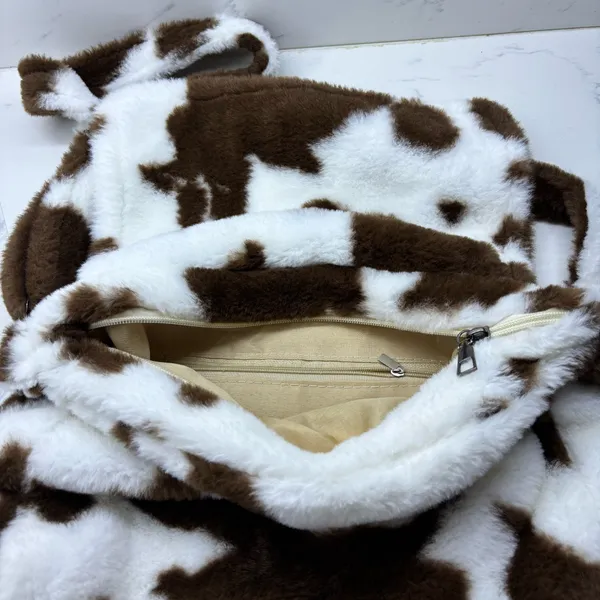 Y2K Faux Fur Crossbody Bag Cow Print Western Cowgirl indie streetwear Brown - Image 7