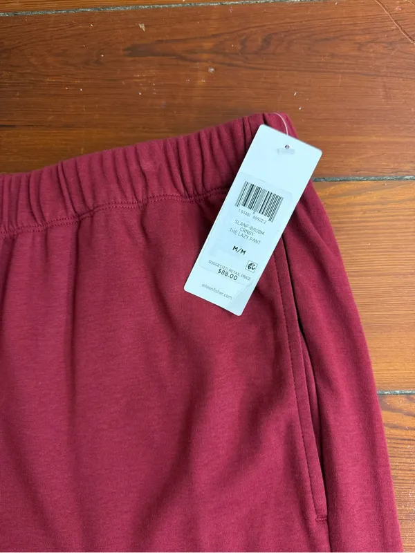 NWT Eileen Fisher Organic Cotton Pull On Lazy Pant Cranberry Sz M 💛🍄 - Image 4