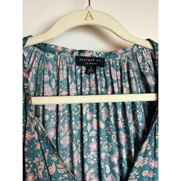 Anthropologie Current Air Tiered Green and Pink Floral Mini Dress Sz. S - Image 9