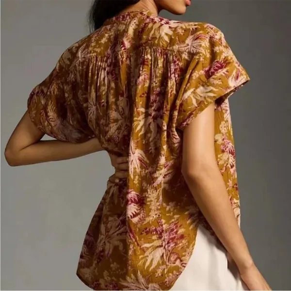 Anthropologie‎ Pilcro Short Sleeve Batwing Floral Button Up Blouse S/M - Image 5