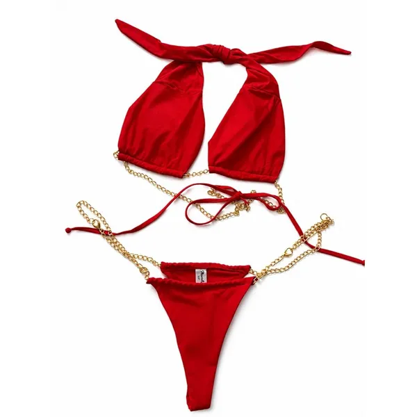 Mapale Red Gold Chain Bikini Set Multiway Adjustable Resort Collection S/M NWT Size undefined - Image 5