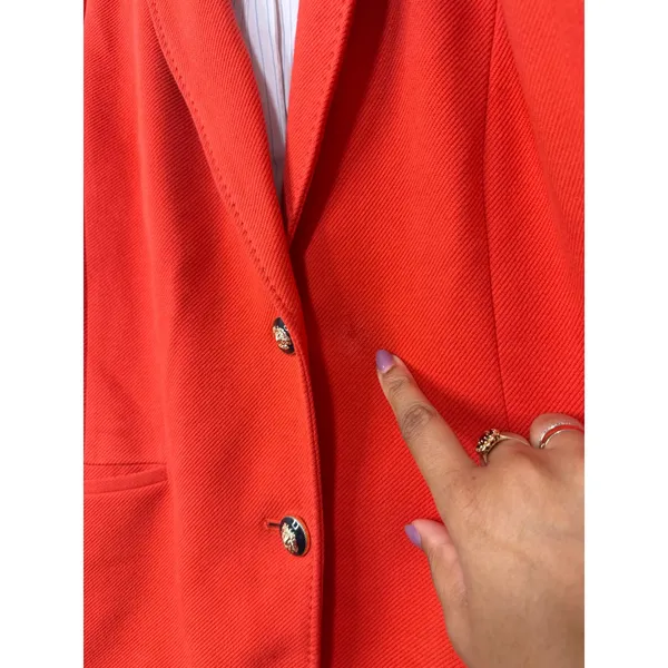 Talbots Red Orange Textured knit Blazer Gold Black Crest Buttons Size 14 Preppy - Image 16