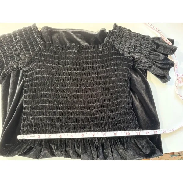 Urban Outfitters Womens Black Plush Velvet‎ Smocked Ruffle Sleeve Mini Dress XS - Image 6