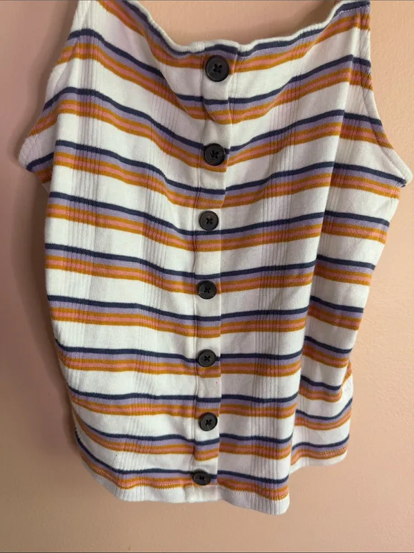 American Eagle Outfitters White Tank Top with Mustard & Navy Stripes - Image 3