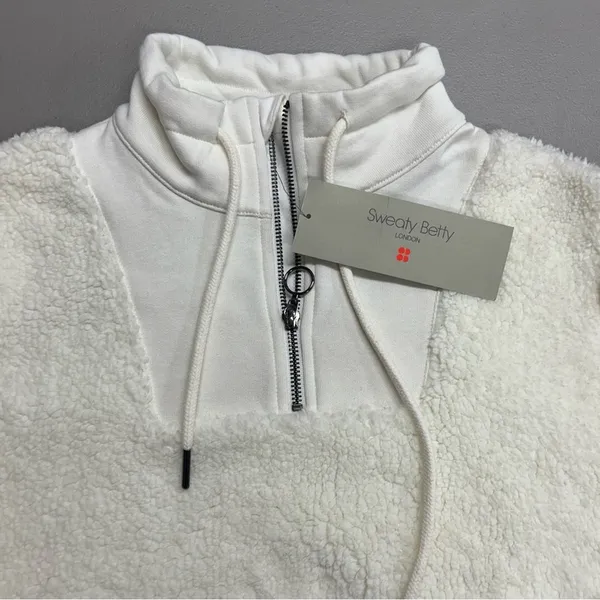 Sweaty Betty Sherpa Half Zip Sweatshirt Sweater SOFT Lily White Womens XS NWT - Image 4