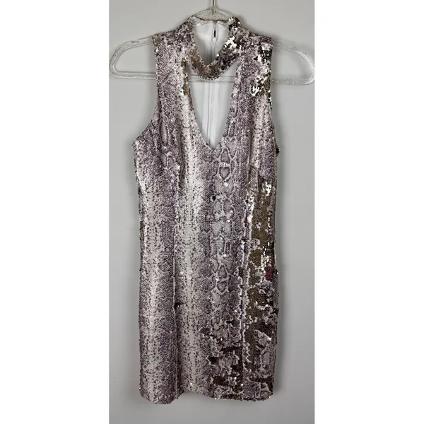 Fab'rik Bodycon Sequins Snakeskin Mini‎ Dress Sz S Cocktail Party Club Sexy Date - Image 15