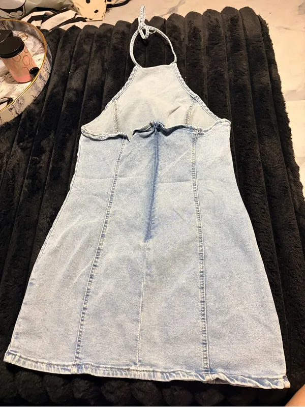 SHEIN Light Wash Denim Halter Mini Dress - Image 5