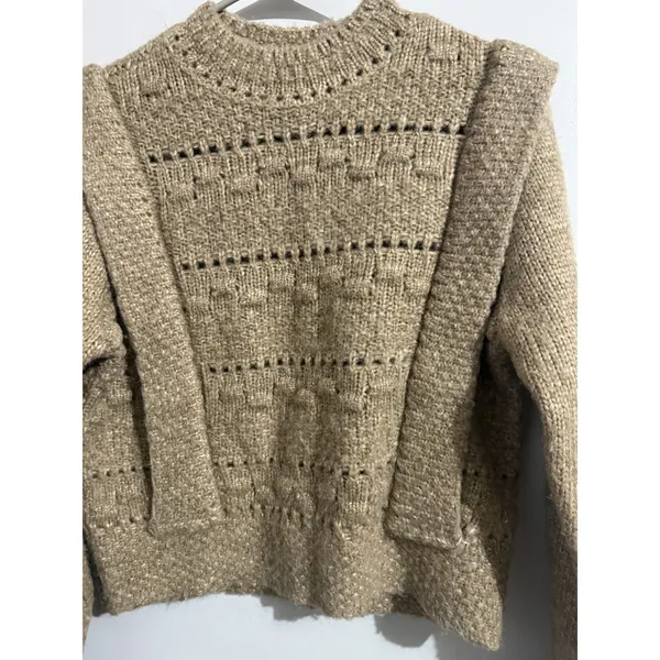 Endless Rose Sweater Size S Beige Oatmeal Crew Neck Chunky‎ Knit Pullover - Image 2